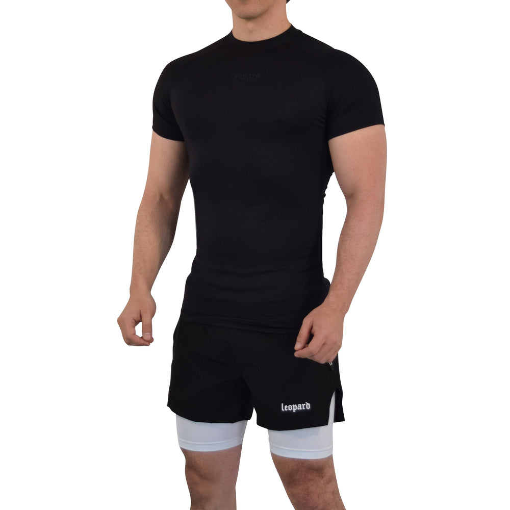 John Leopard -Speed Compression T-Shirt Night Black Logo Black