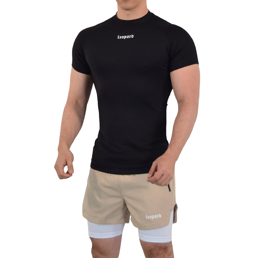 John Leopard -Speed Compression T-Shirt Night Black Logo White