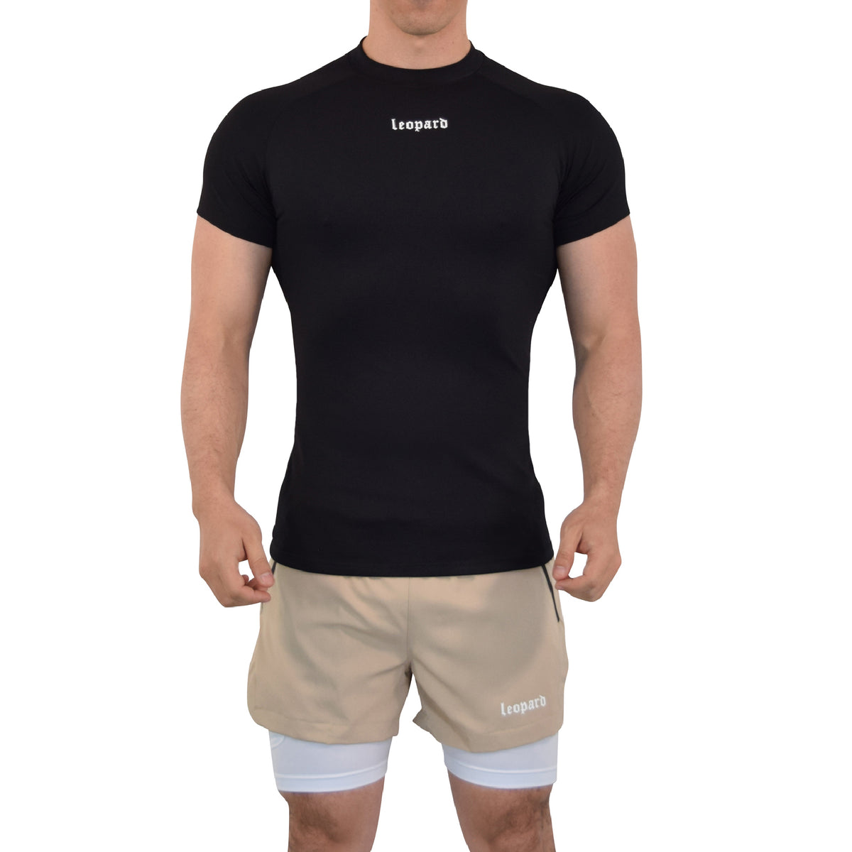 John Leopard -Speed Compression T-Shirt Night Black Logo White