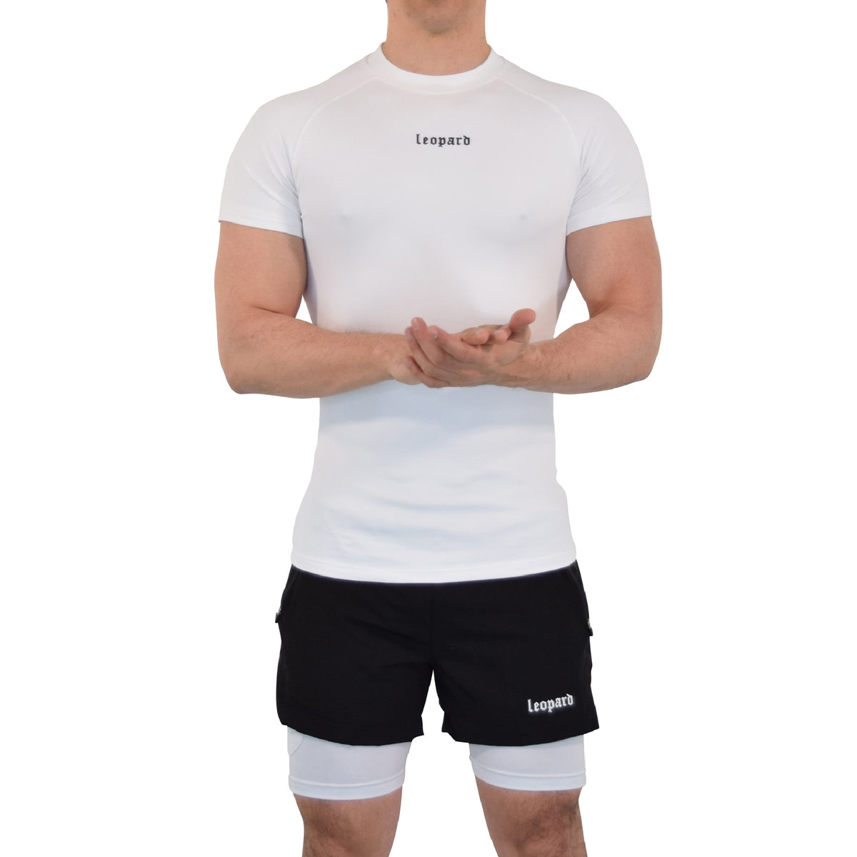 John Leopard -Speed Compression T-Shirt Snow White Logo Black