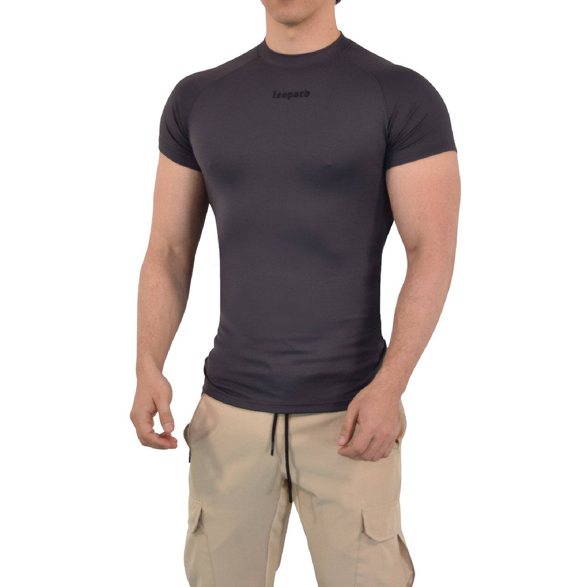 John Leopard -Speed Compression T-Shirt Dark Gray Logo Black