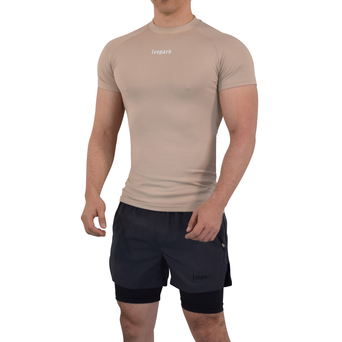 John Leopard -Speed Compression T-Shirt Ivory Cream Logo White
