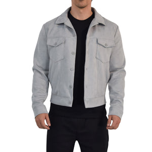 Suede Trucker Jacket Pearl Gray