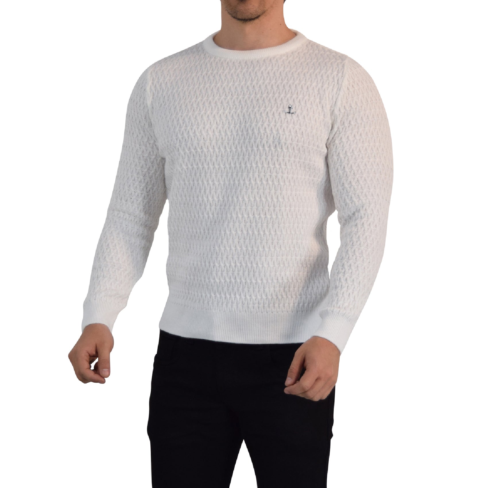 Crewneck Textured Sweater Pearl White