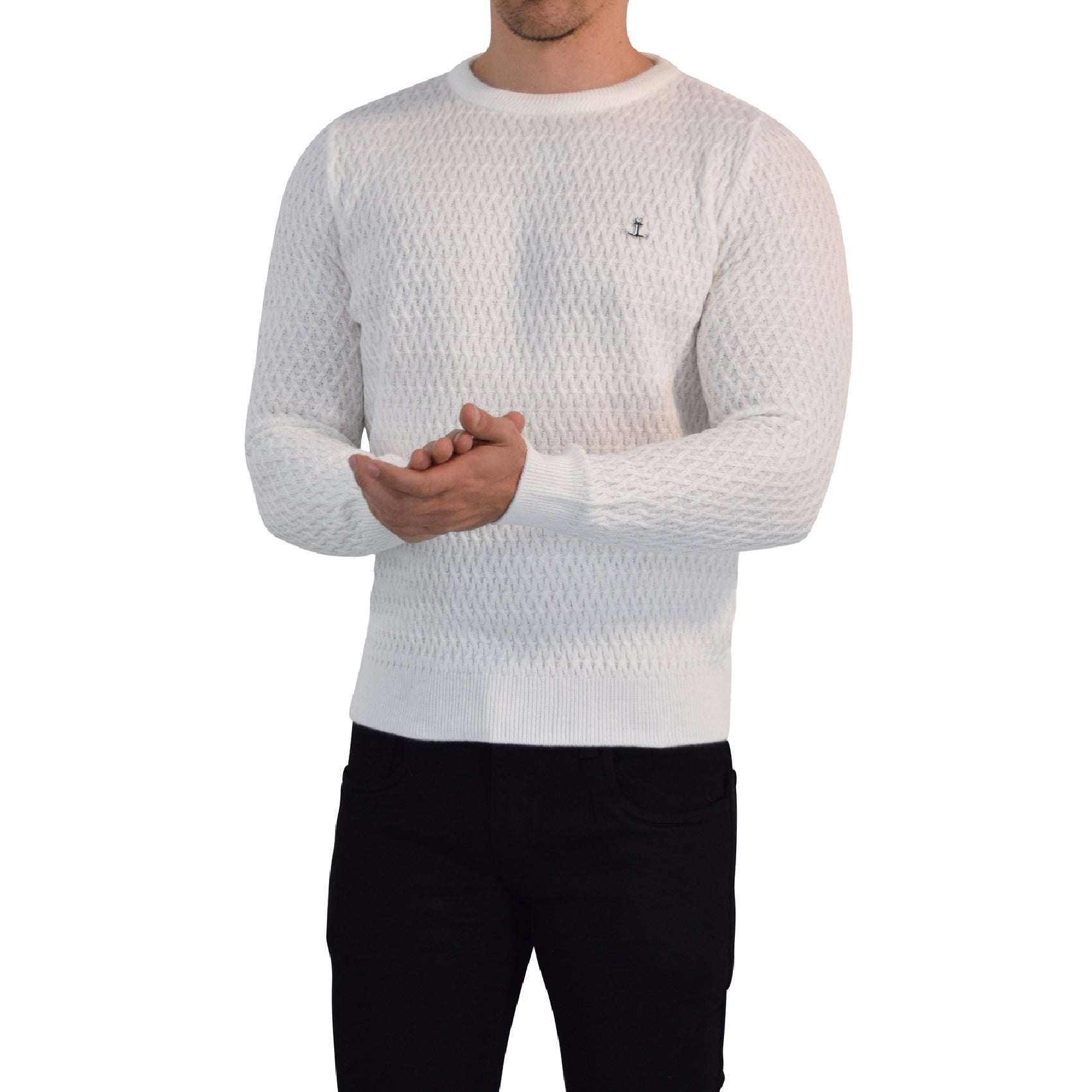 Crewneck Textured Sweater Pearl White