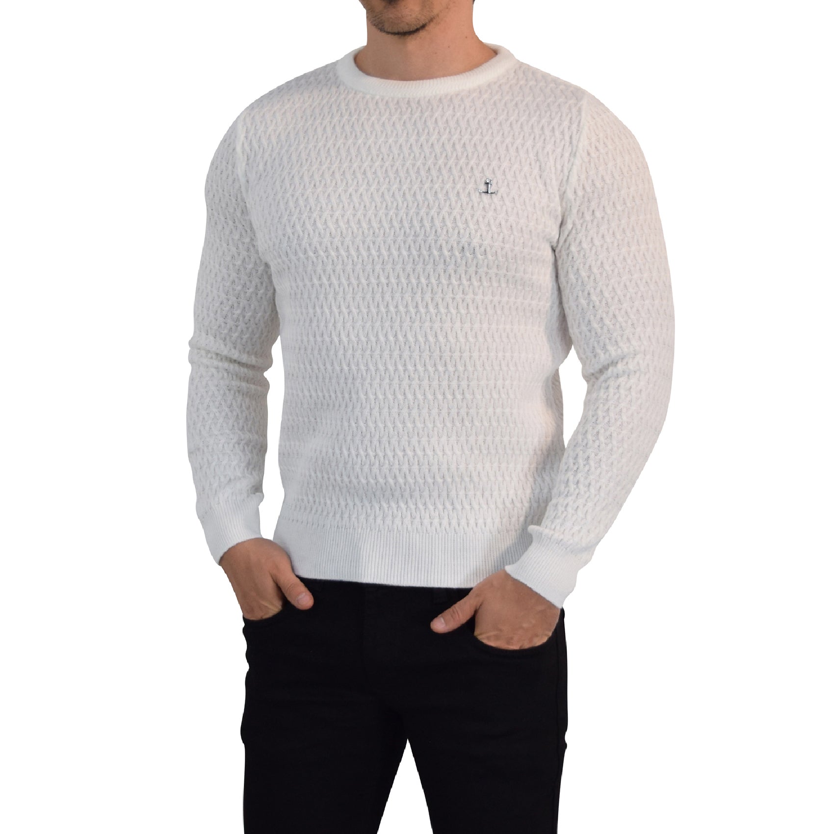 Crewneck Textured Sweater Pearl White