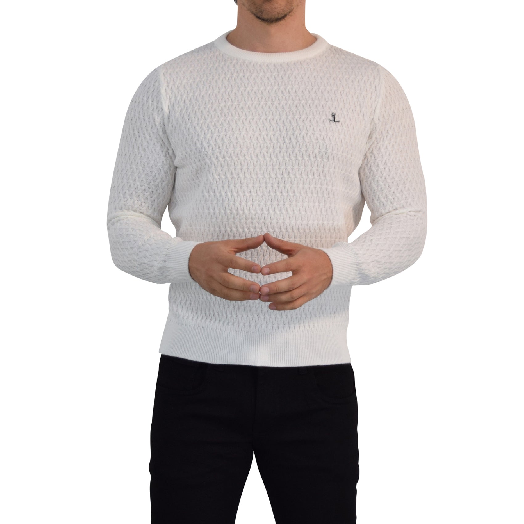 Crewneck Textured Sweater Pearl White