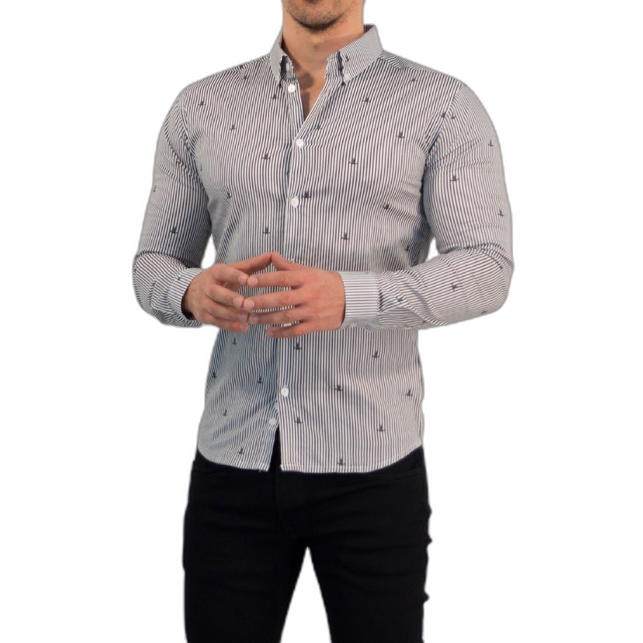 Camisa Slim Fit Anchor Stripes Dark Gray