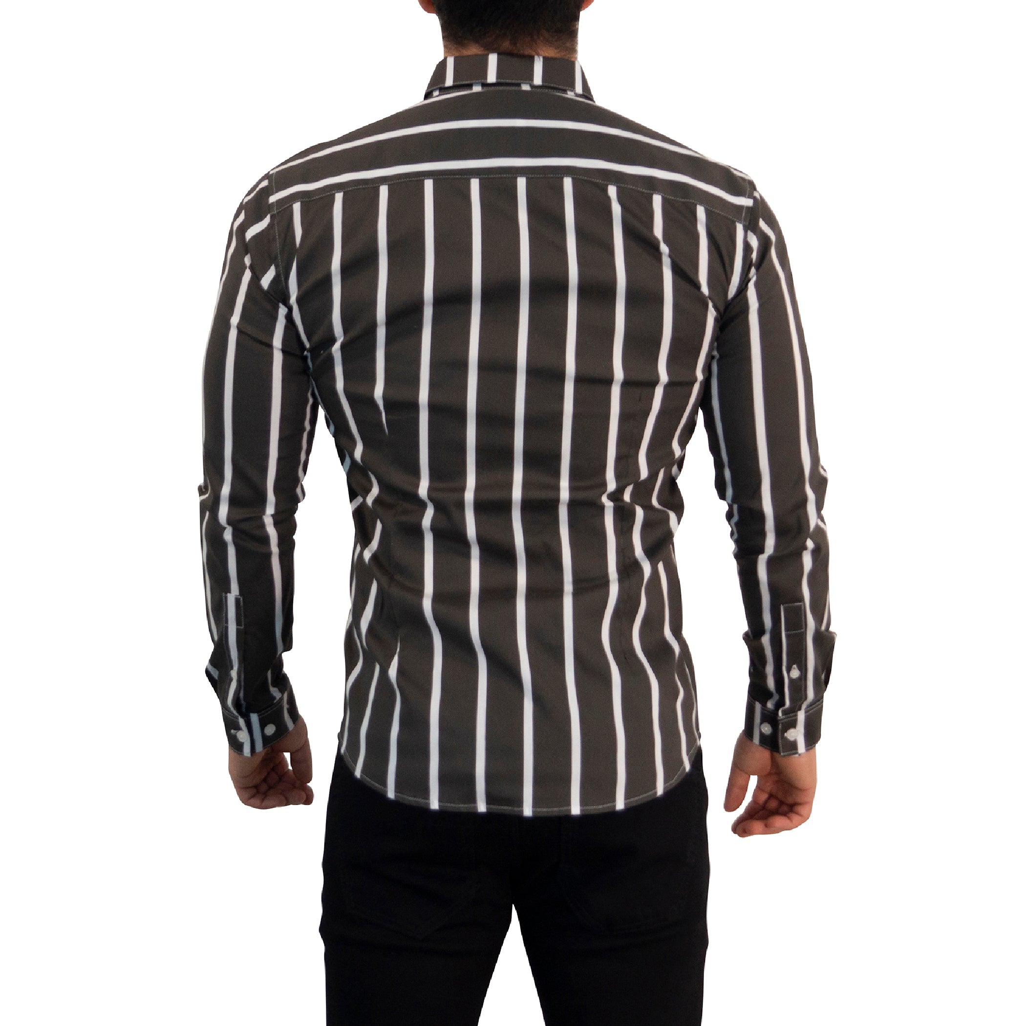 Camisa Slim Fit Light Stripe Dark Gray