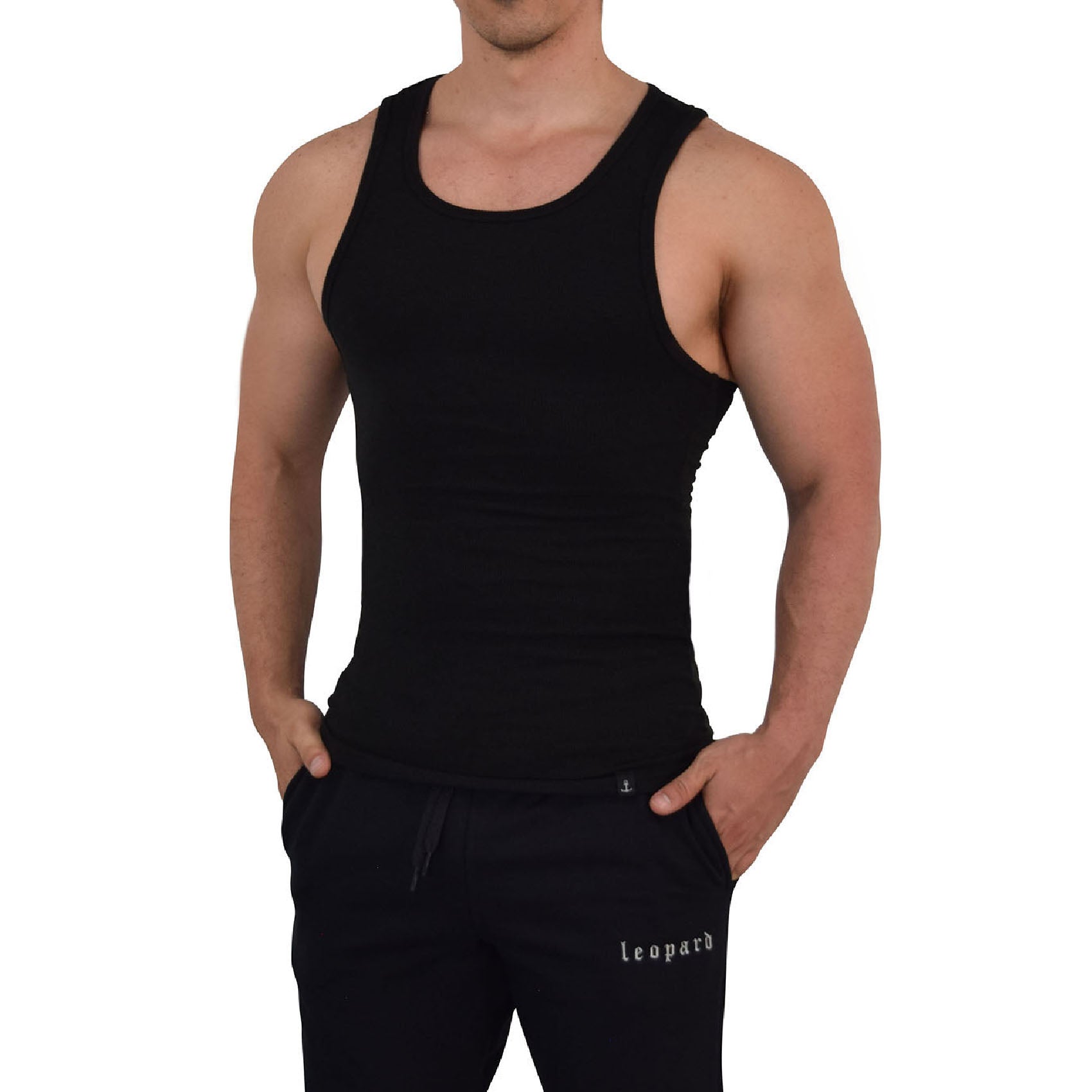 Gym Stringer Tank Solid Gray White Anchor