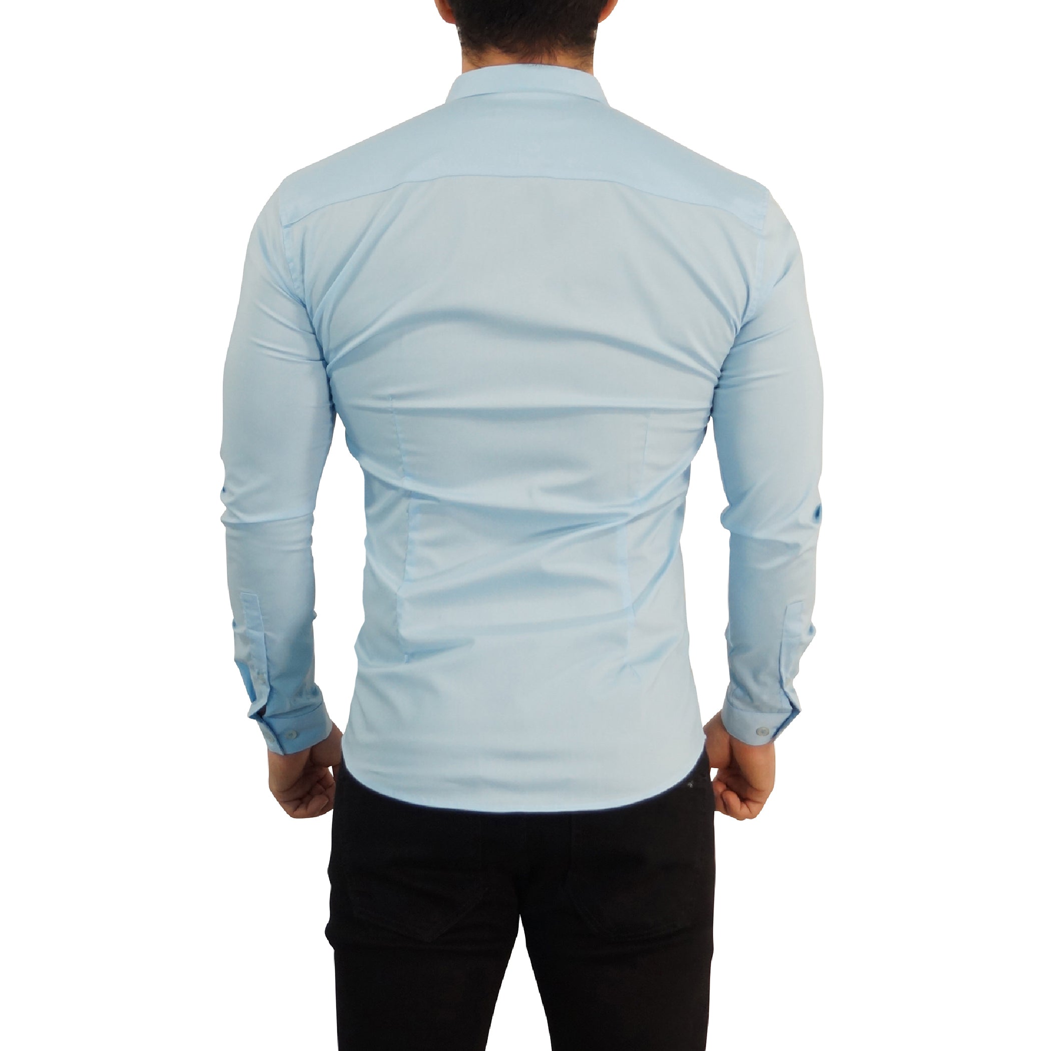 Camisa Cuello Mao Manga Larga Azul Cielo Logo Blanco