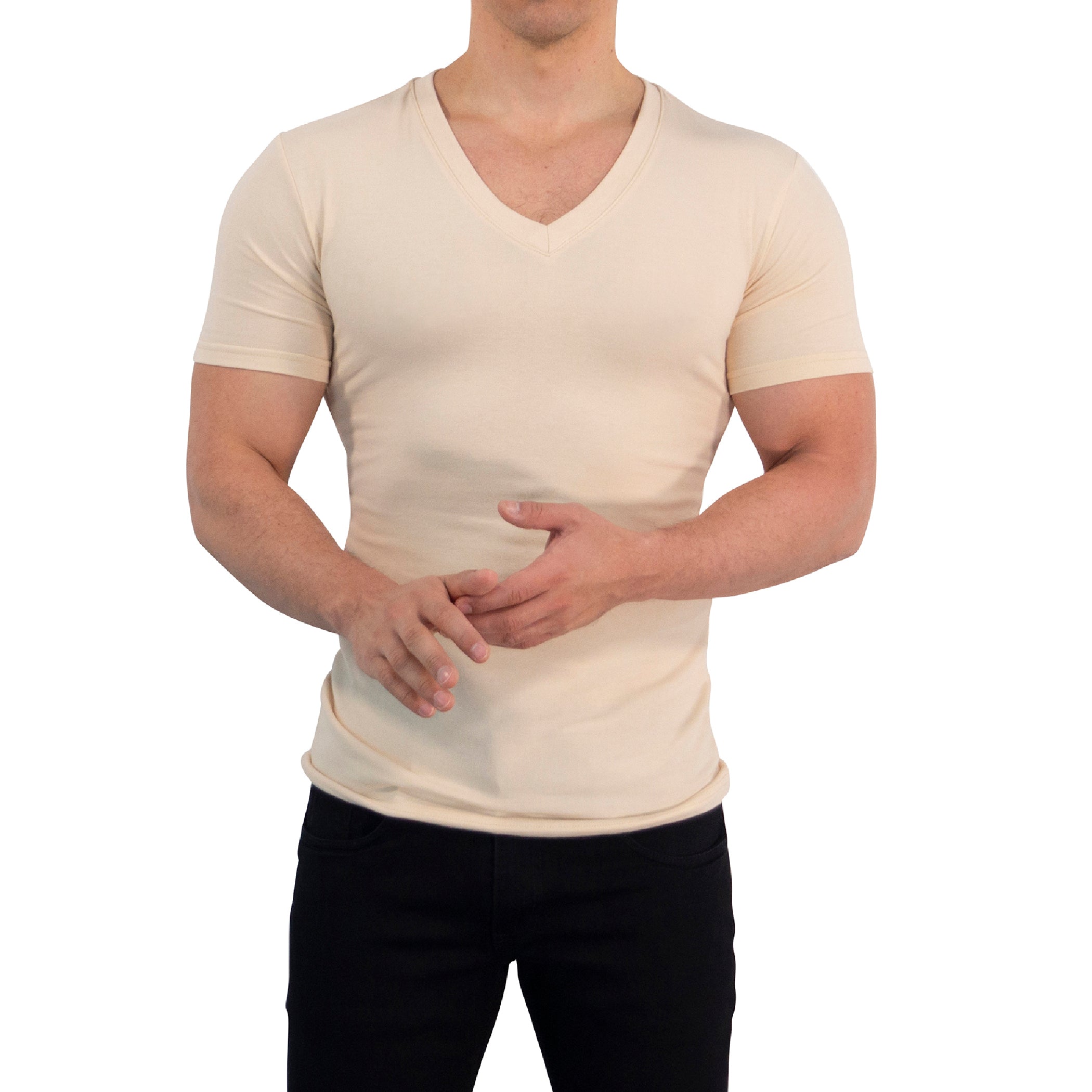 Playera Cuello V Profundo Beige