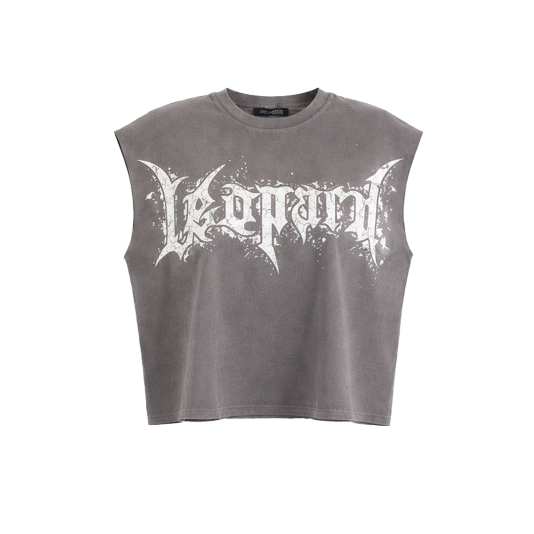 Playera Sleeveless Boxy | Oversized Dark Series Distressed Acid Wash Light Gray