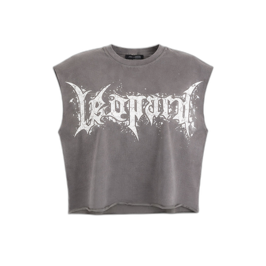 Playera Sleeveless Boxy | Oversized Dark Series Distressed Acid Wash Light Gray