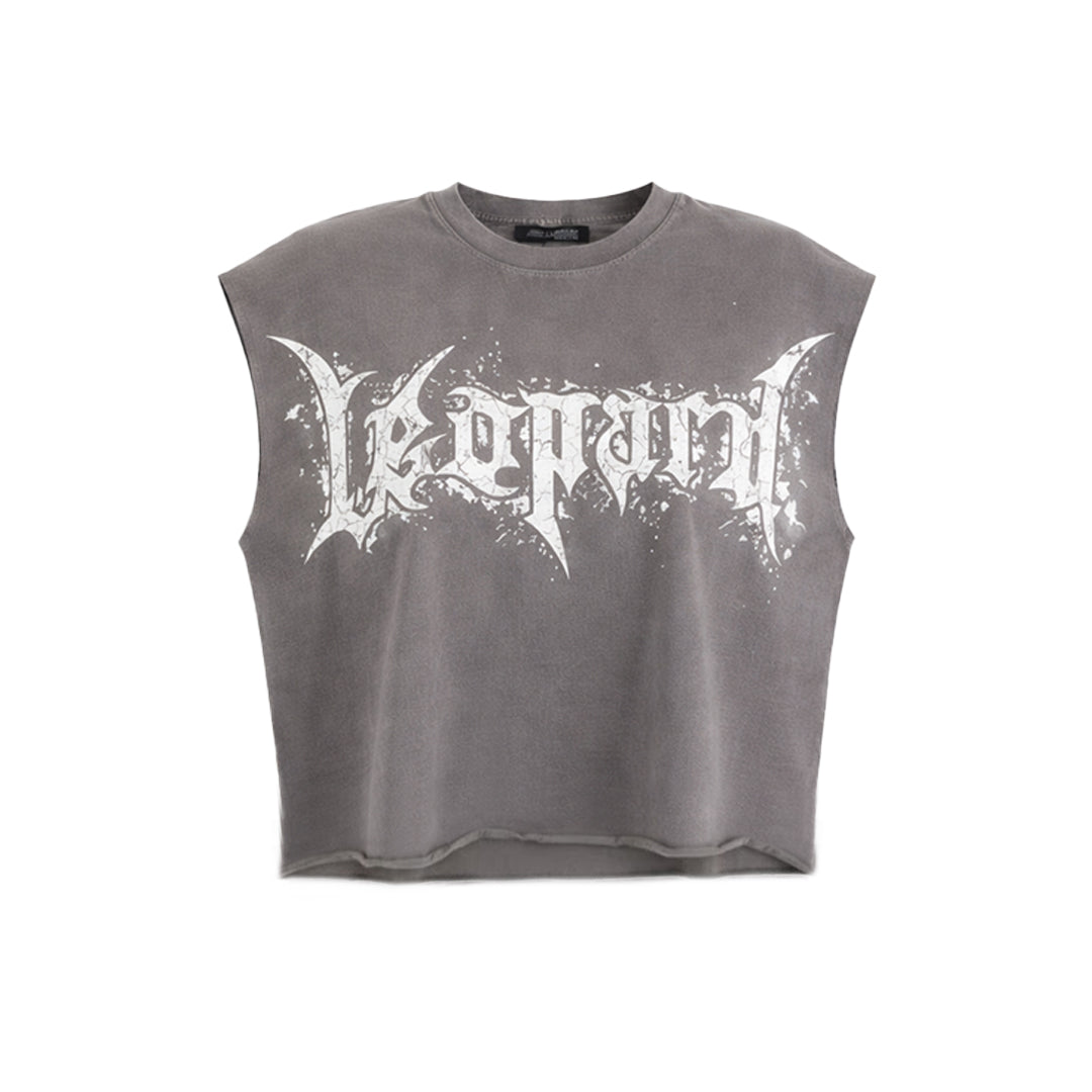 Playera Sleeveless Boxy | Oversized Dark Series Distressed Acid Wash Light Gray