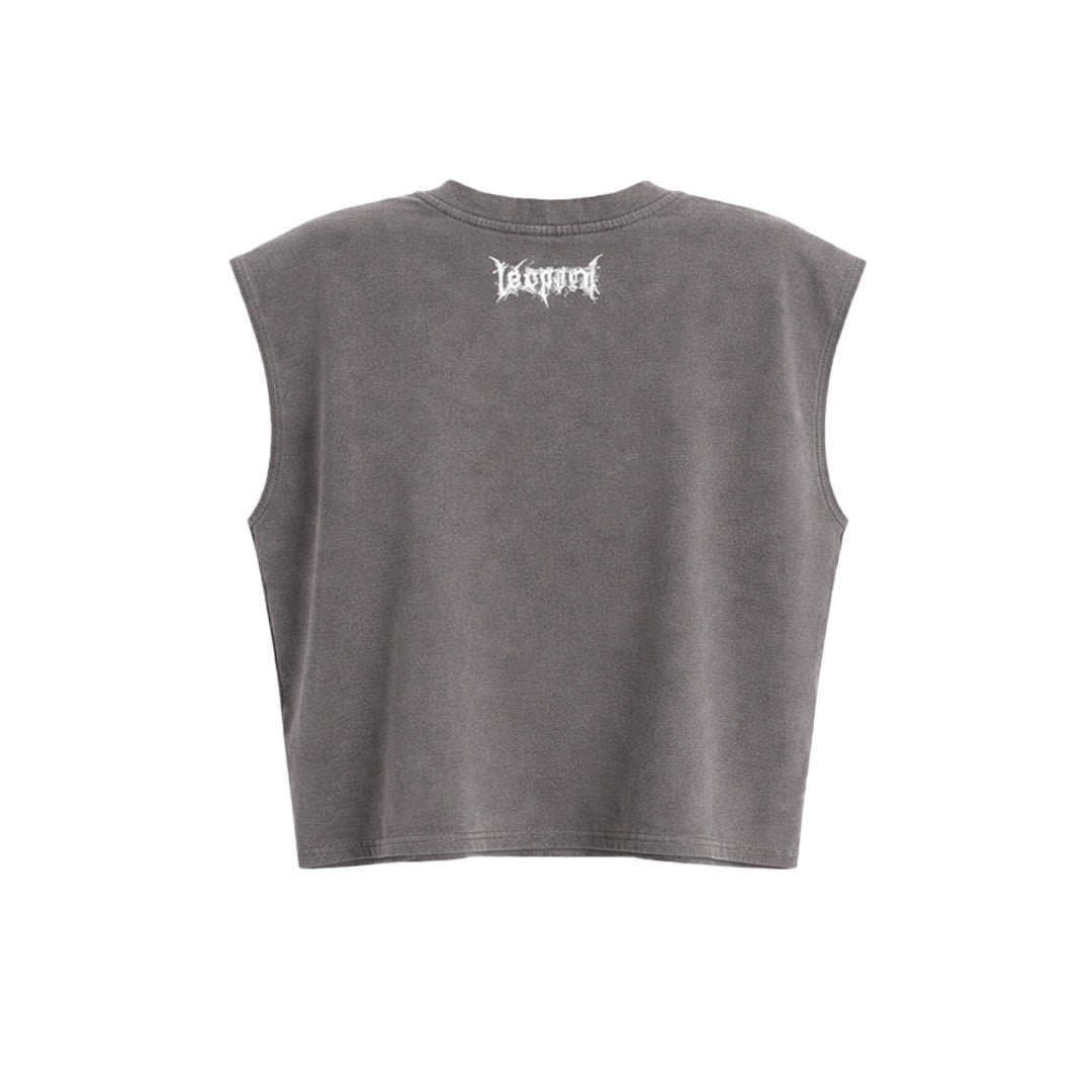 Playera Sleeveless Boxy | Oversized Dark Series Distressed Acid Wash Light Gray