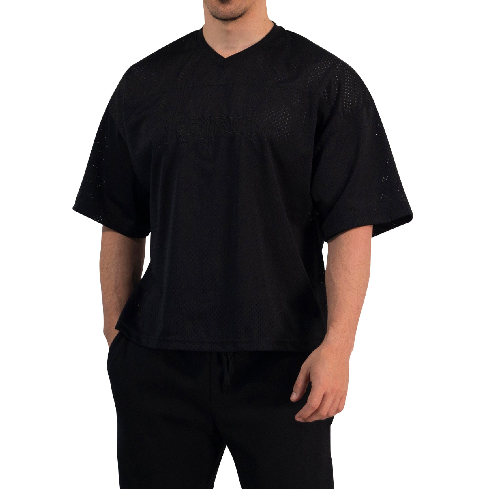 Crop Jersey Oversized Black Dark Logo Black