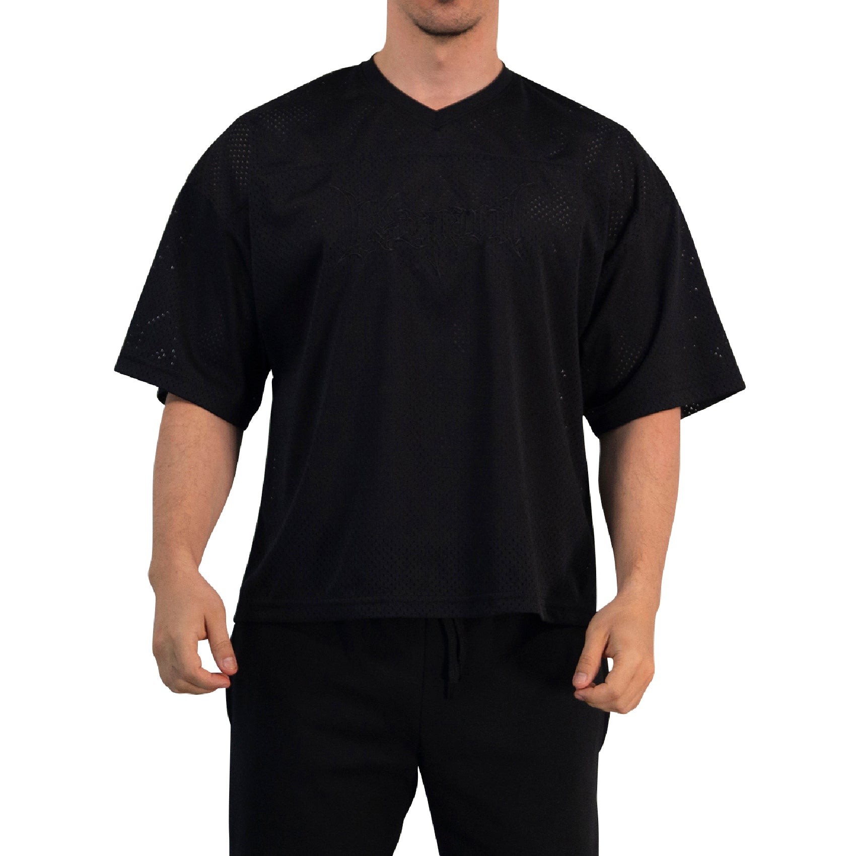 Crop Jersey Oversized Black Dark Logo Black