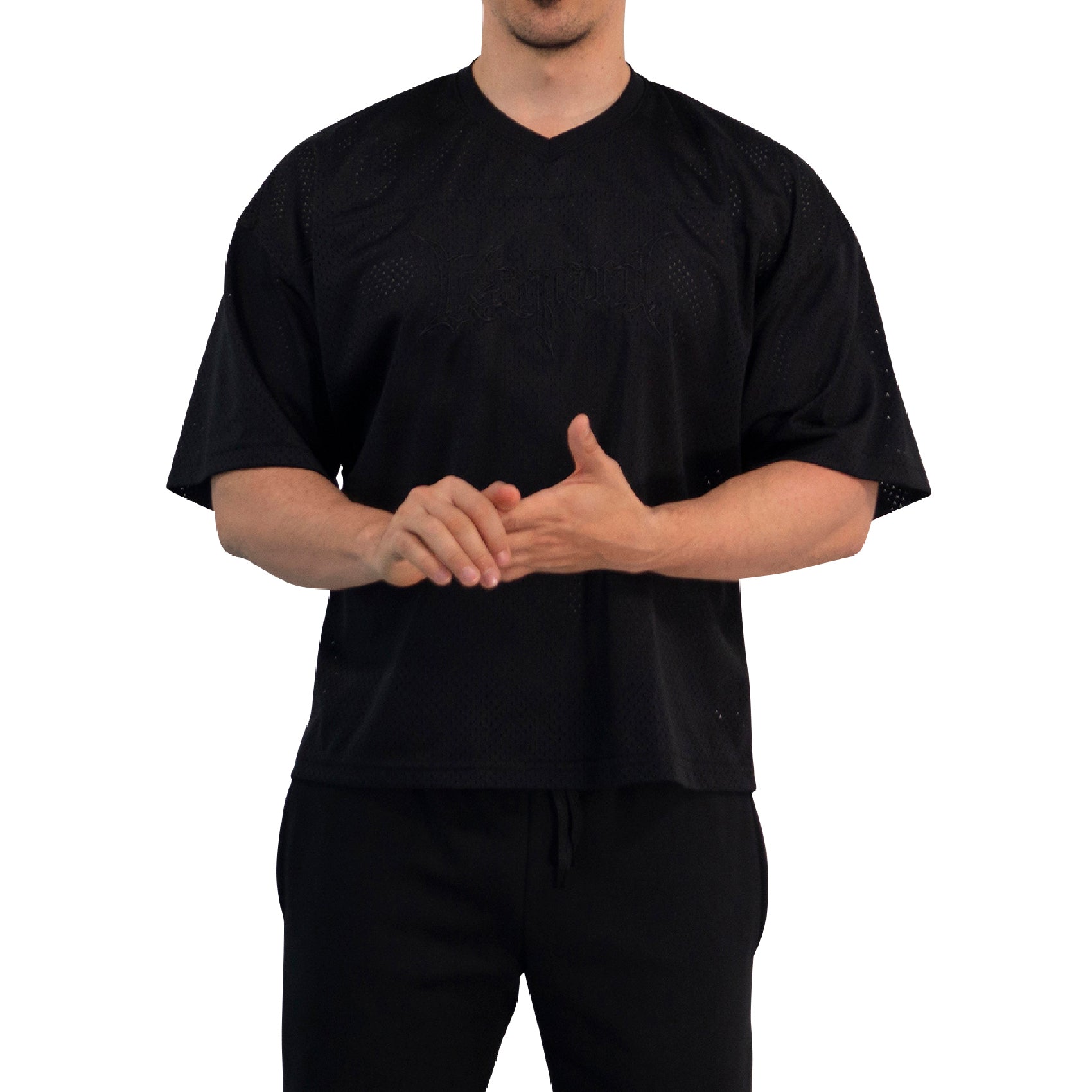 Crop Jersey Oversized Black Dark Logo Black