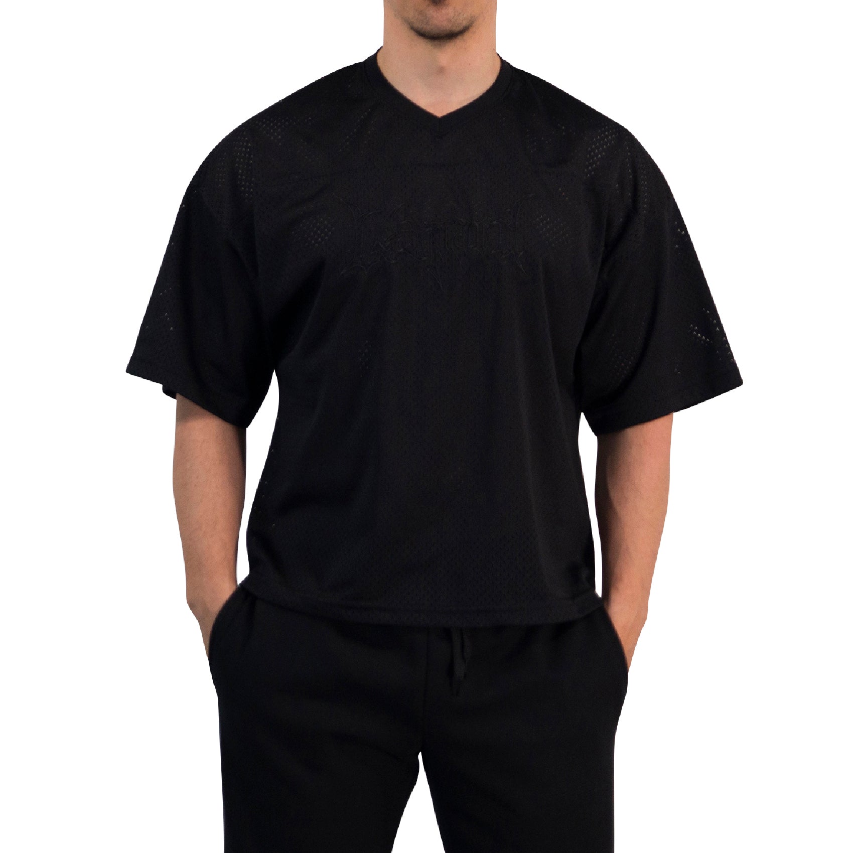 Crop Jersey Oversized Black Dark Logo Black