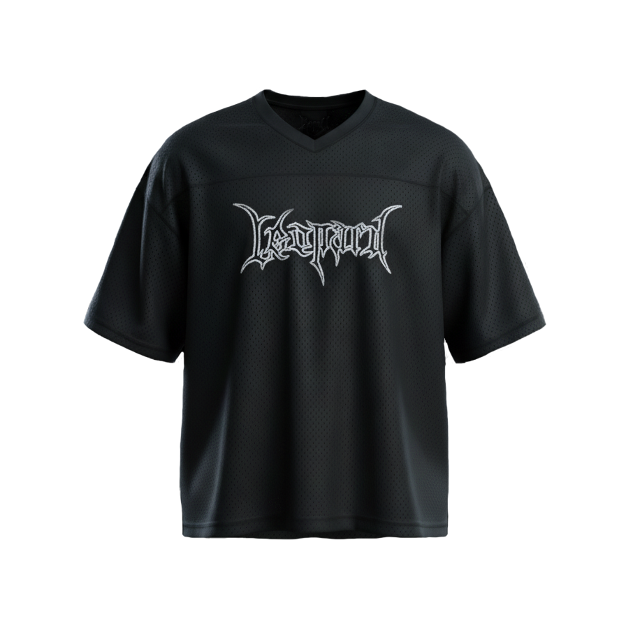 Crop Jersey Oversized Black Dark Logo White