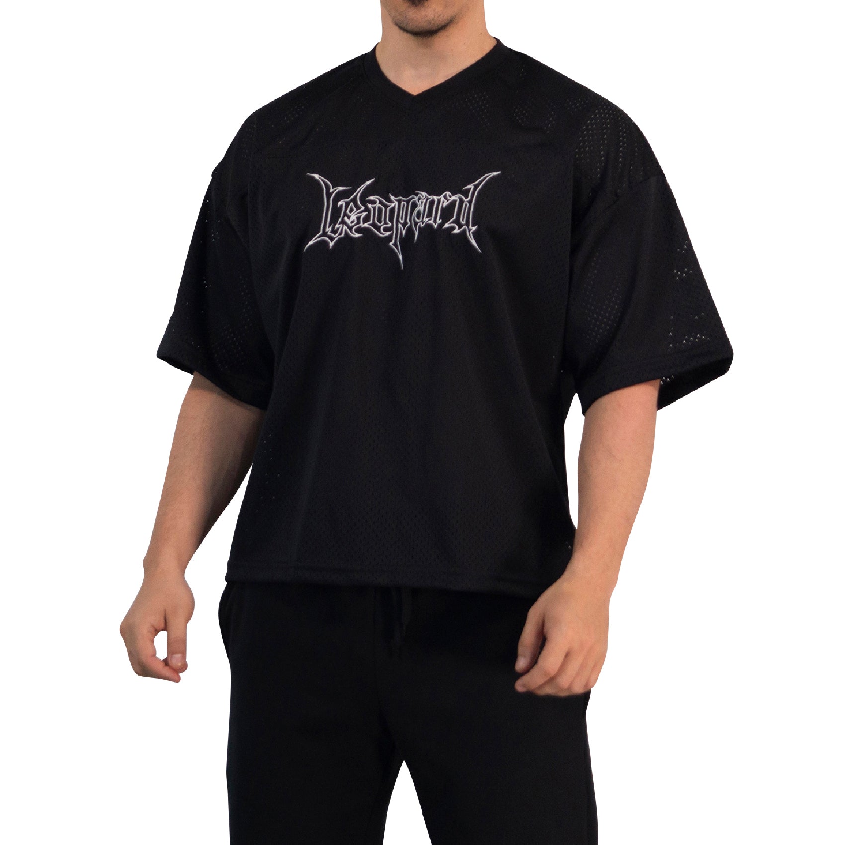 Crop Jersey Oversized Black Dark Logo White