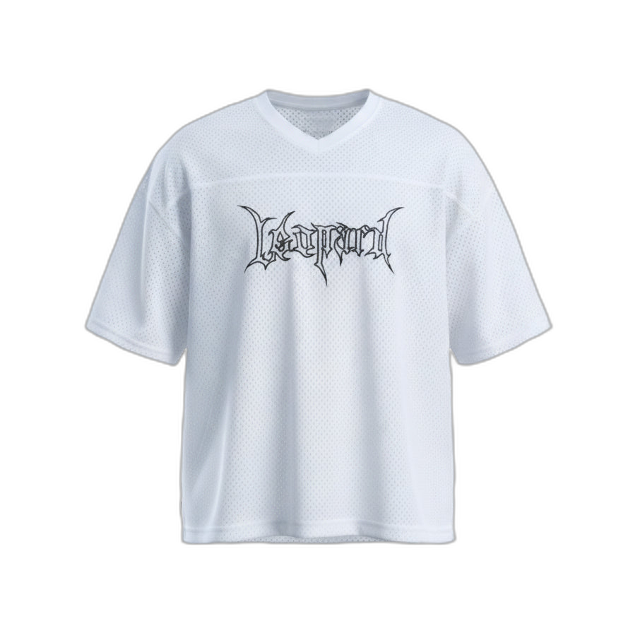 Crop Jersey Oversized White Dark Logo Black