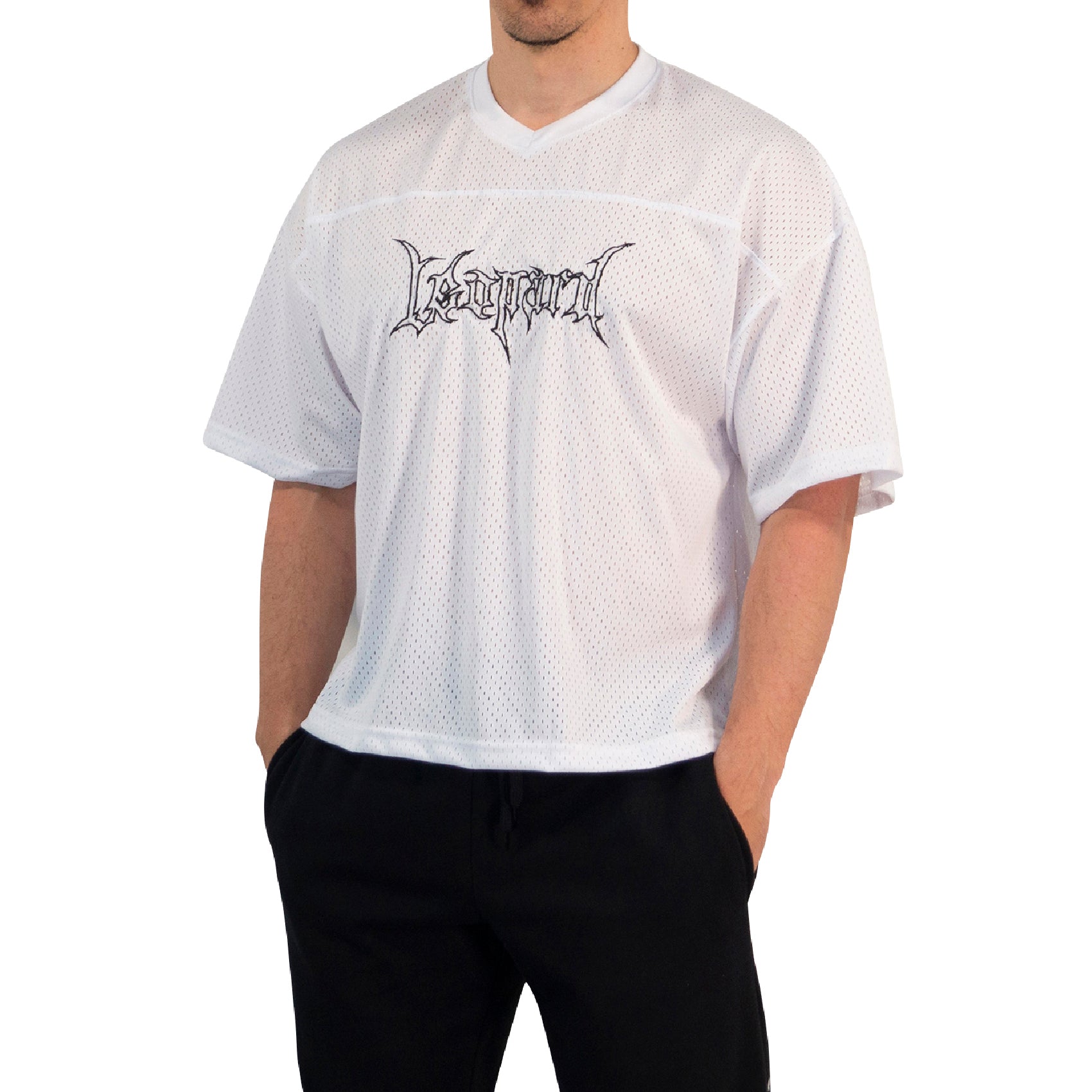 Crop Jersey Oversized White Dark Logo Black