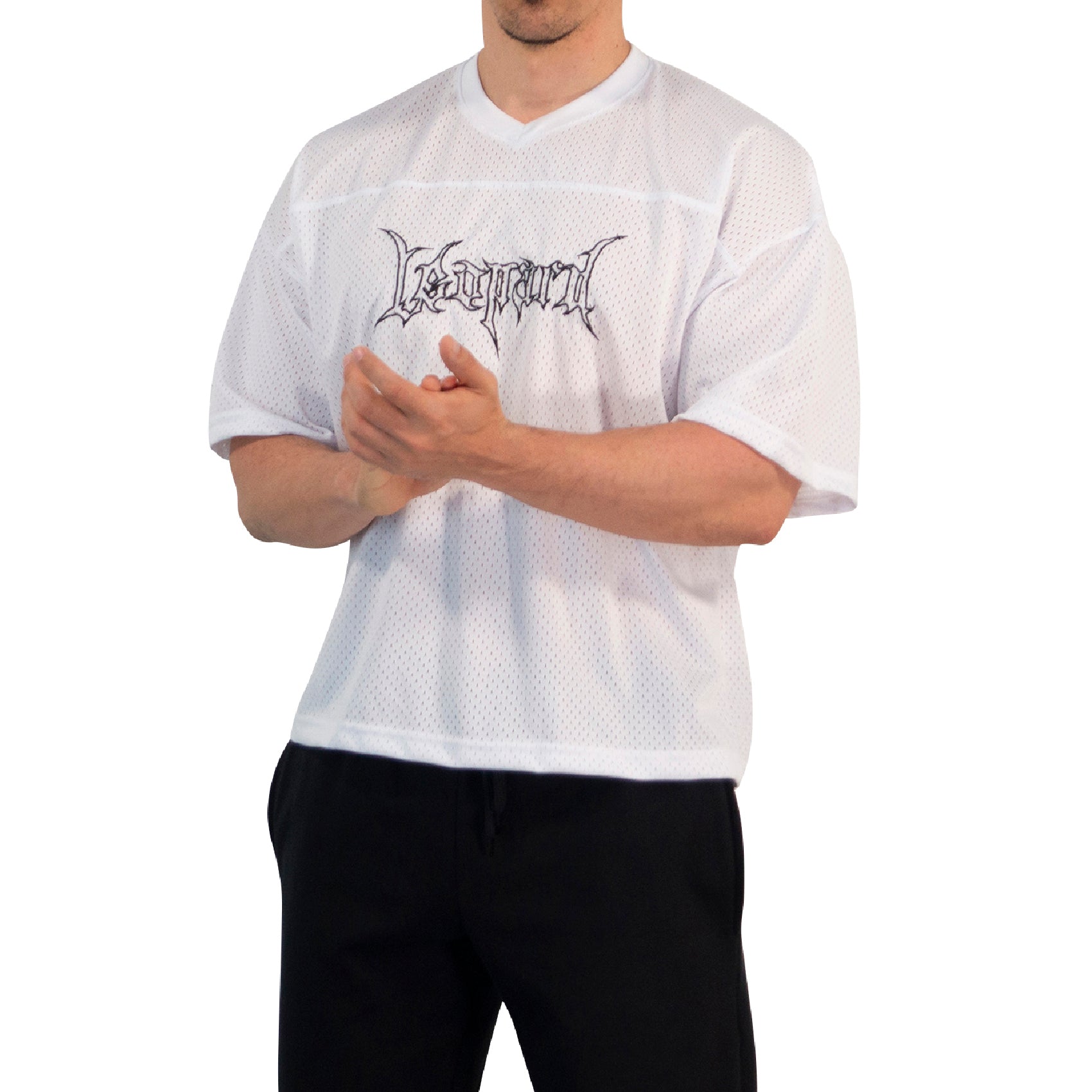 Crop Jersey Oversized White Dark Logo Black