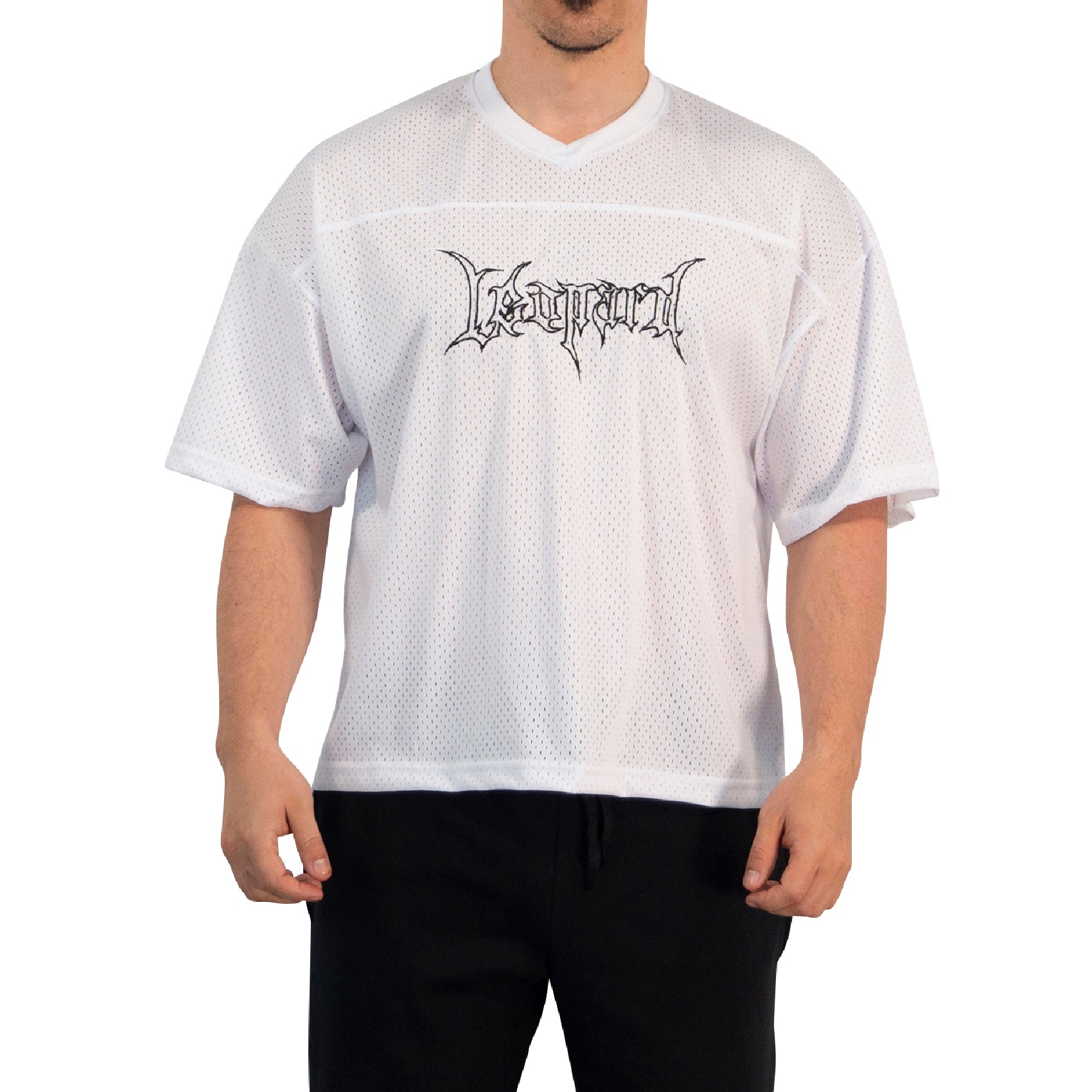 Crop Jersey Oversized White Dark Logo Black