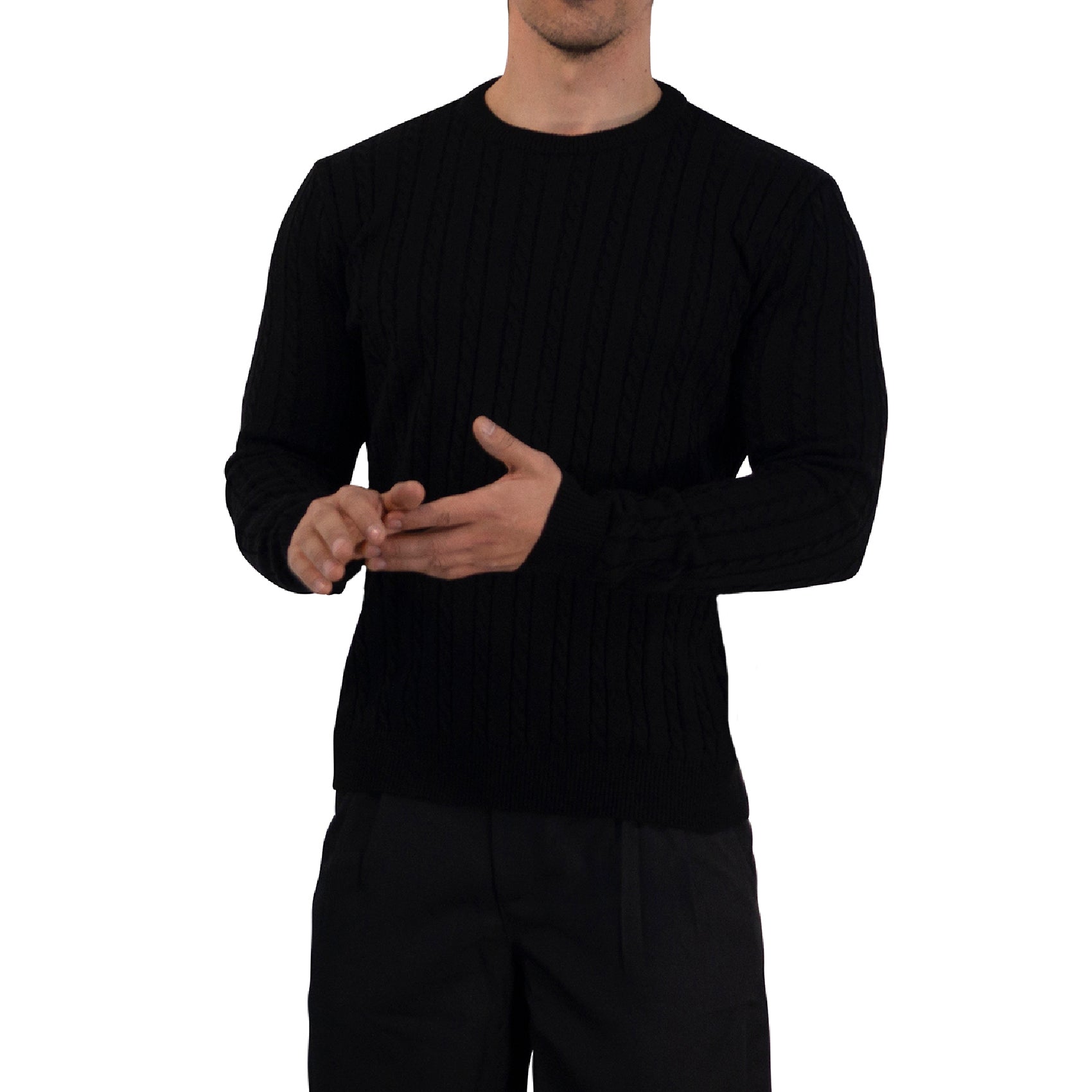 Crewneck Cable Knit Sweater Black