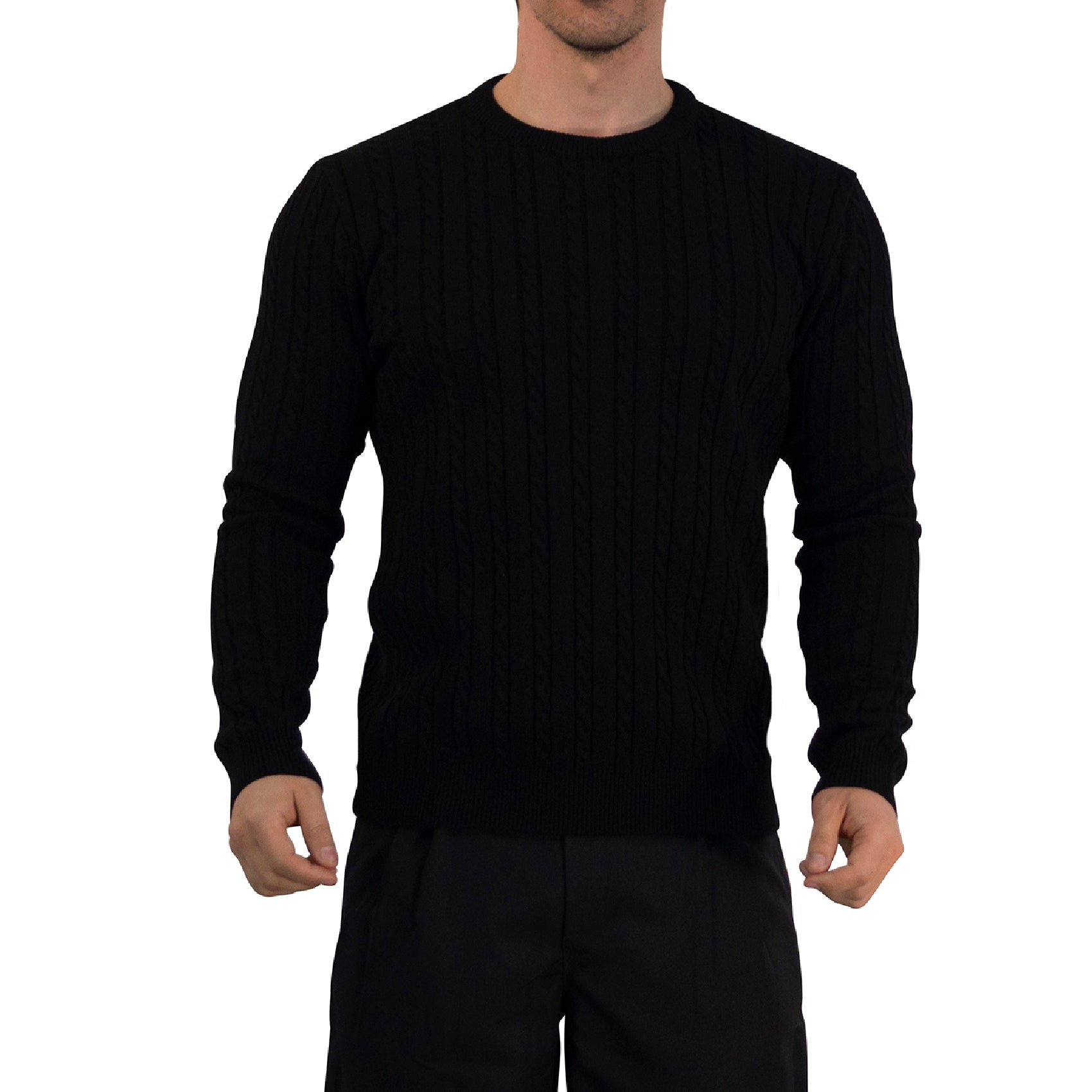 Crewneck Cable Knit Sweater Black