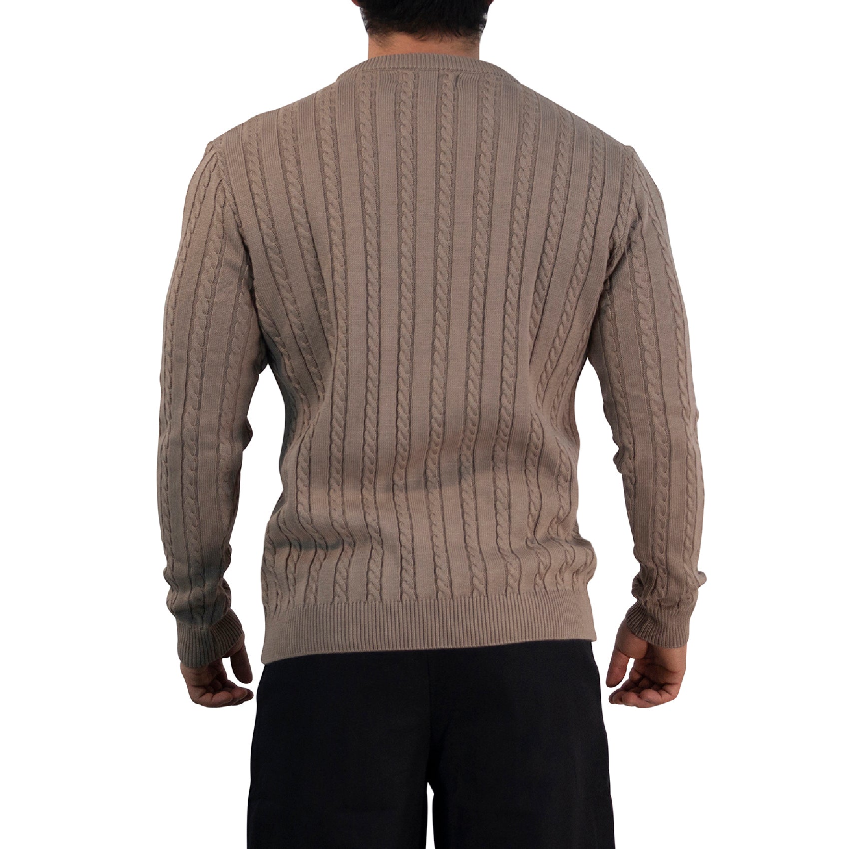 Crewneck Cable Knit Sweater Light Bown