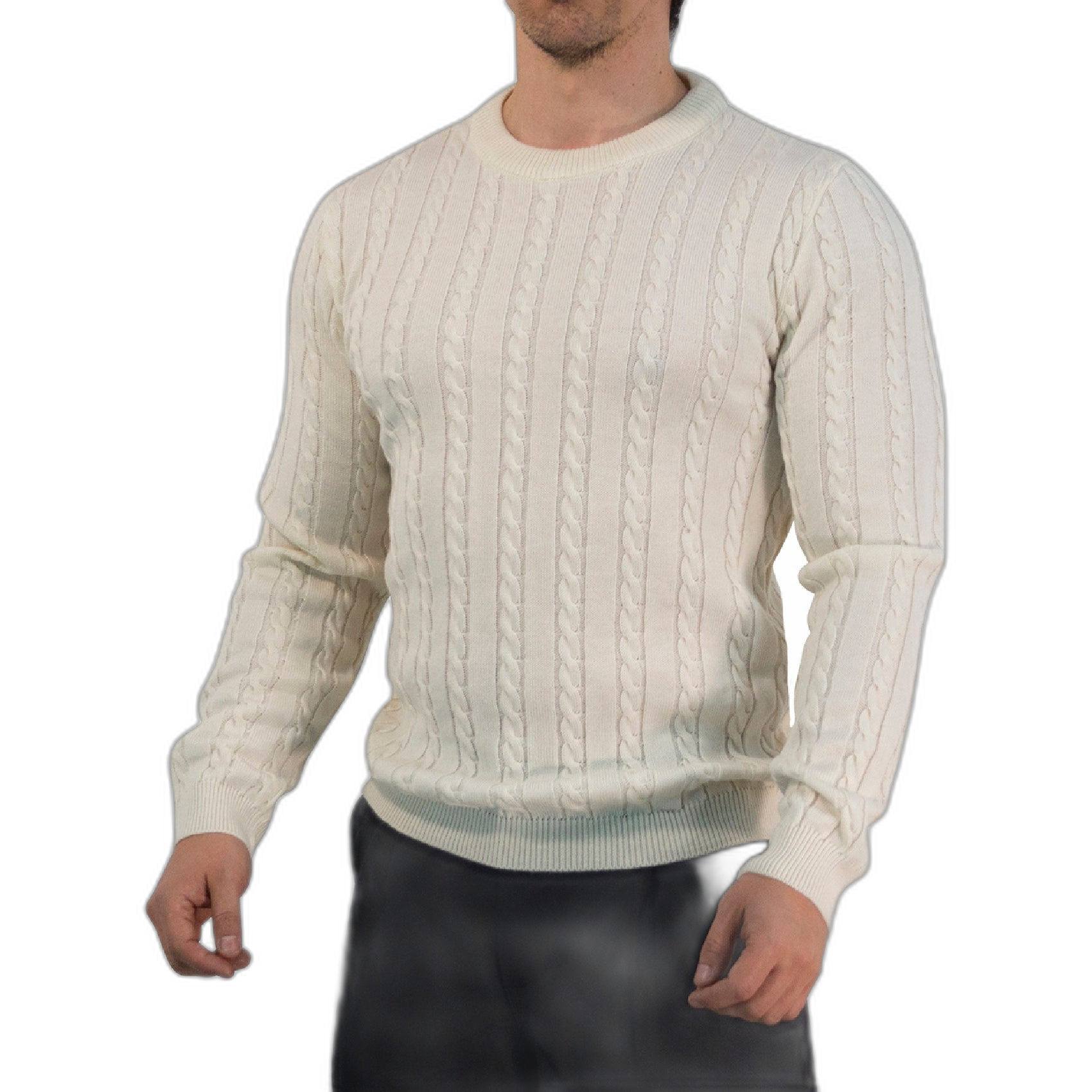 Crewneck Cable Knit Sweater Raw Cream