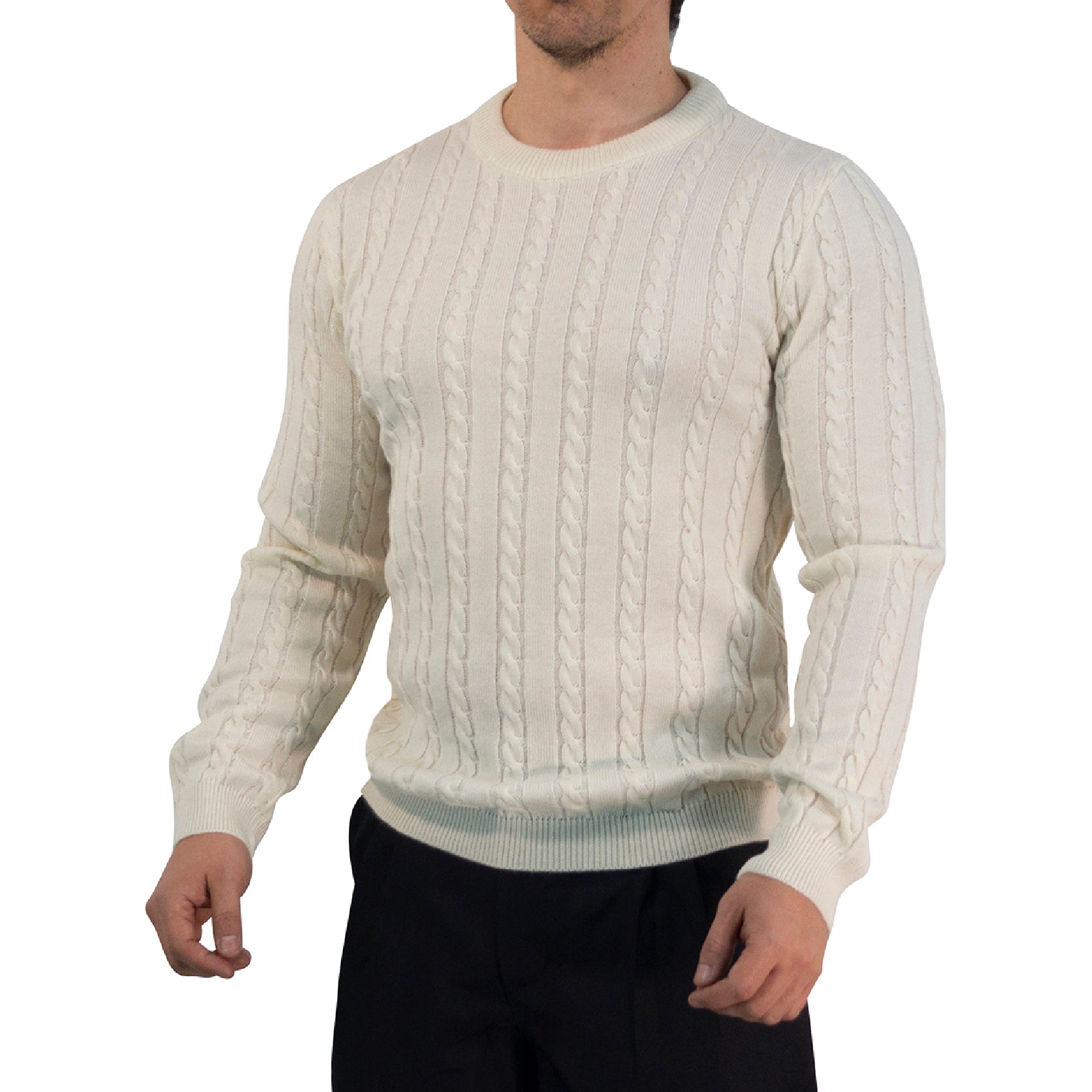 Crewneck Cable Knit Sweater Raw Cream