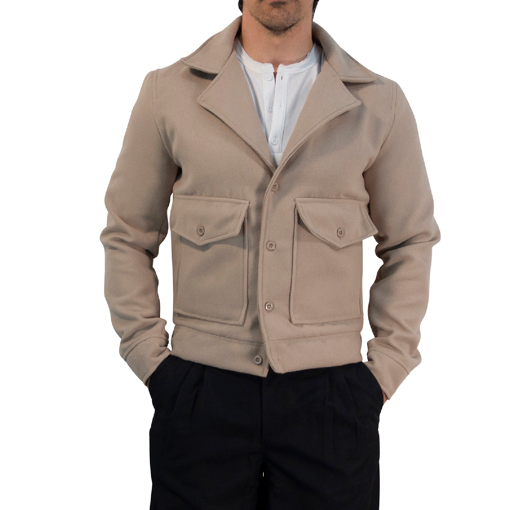 Regent Melton Jacket Boxy Fit Beige Latte