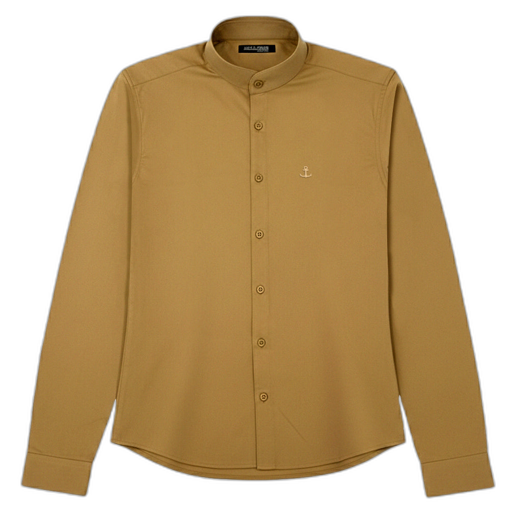 Camisa Cuello Mao Manga Larga Walnut