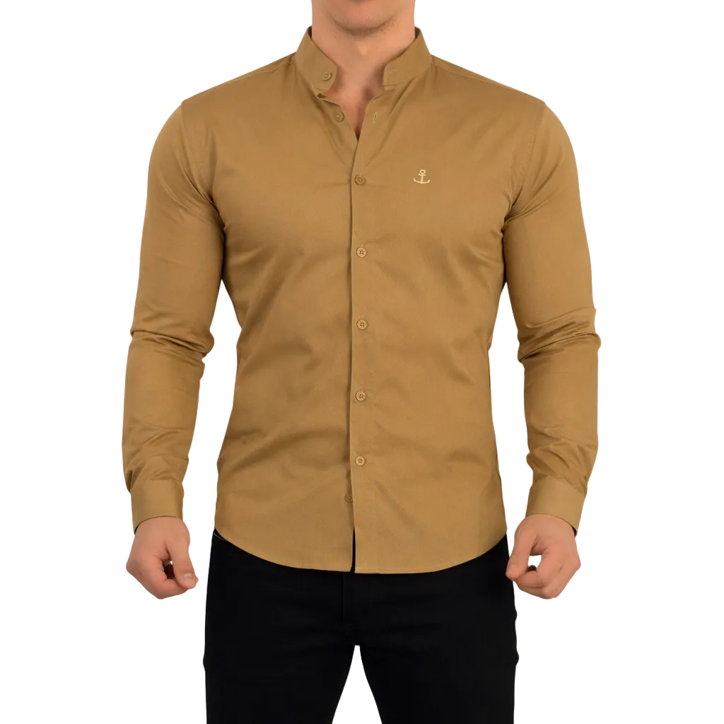 Camisa Cuello Mao Manga Larga Walnut