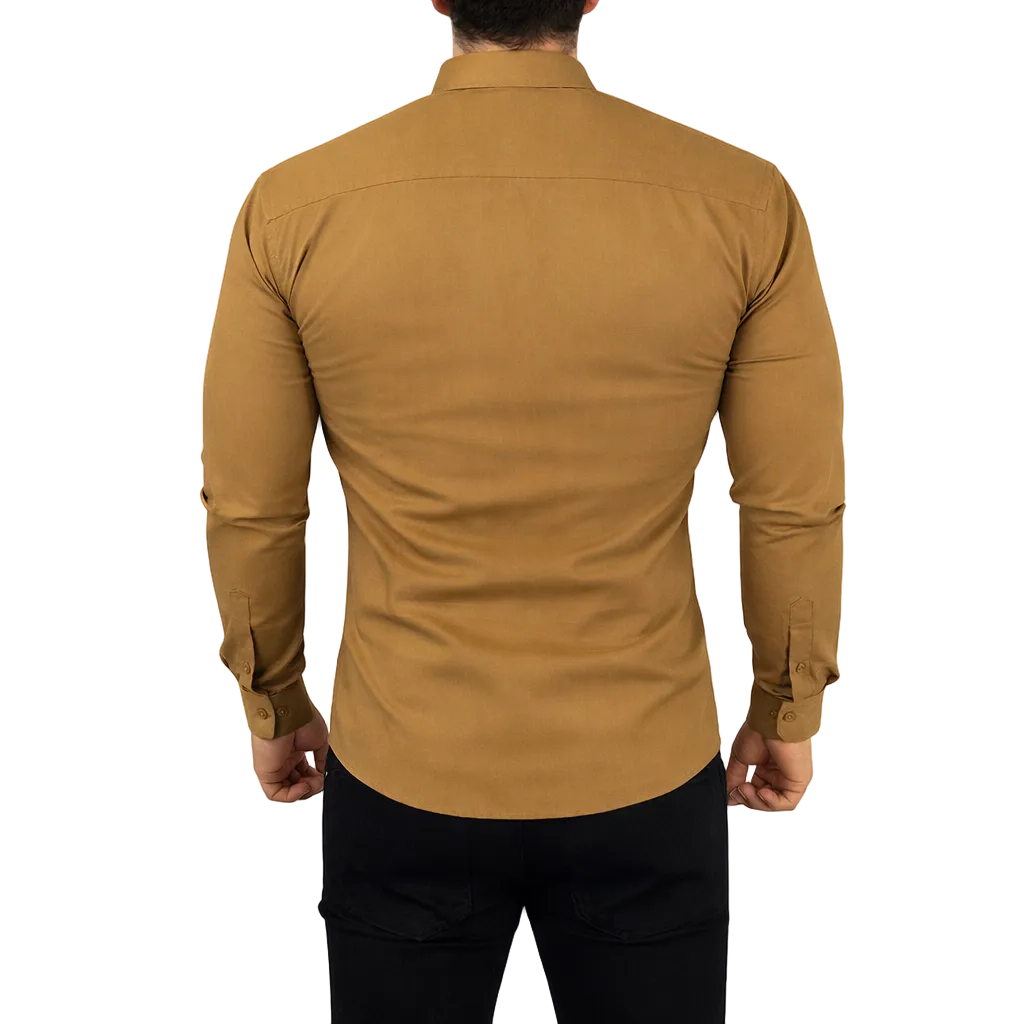 Camisa Cuello Mao Manga Larga Walnut