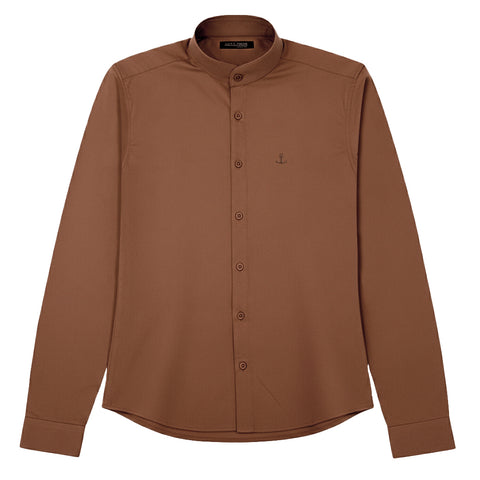 Camisa Cuello Mao Manga Larga Cafe