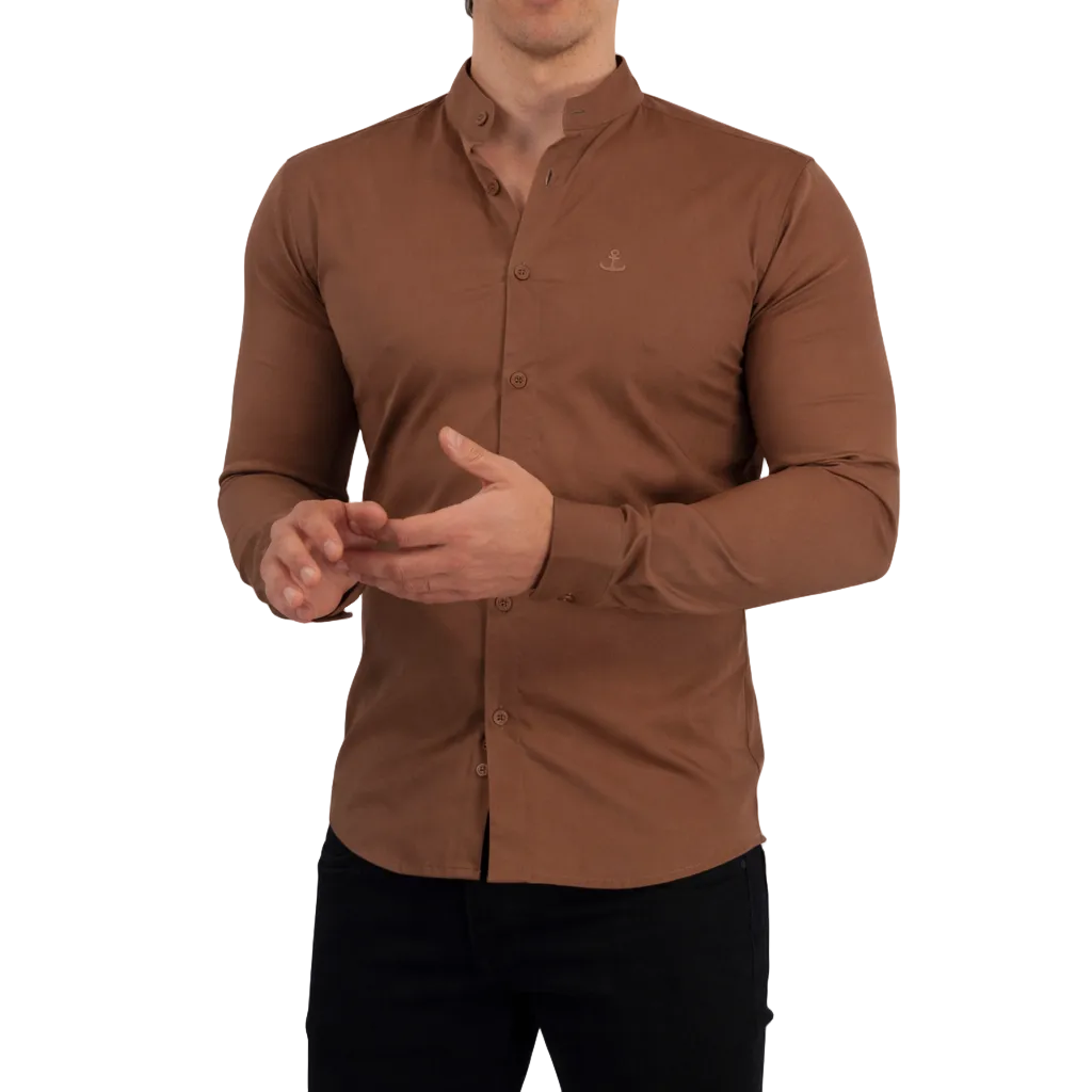 Camisa Cuello Mao Manga Larga Cafe