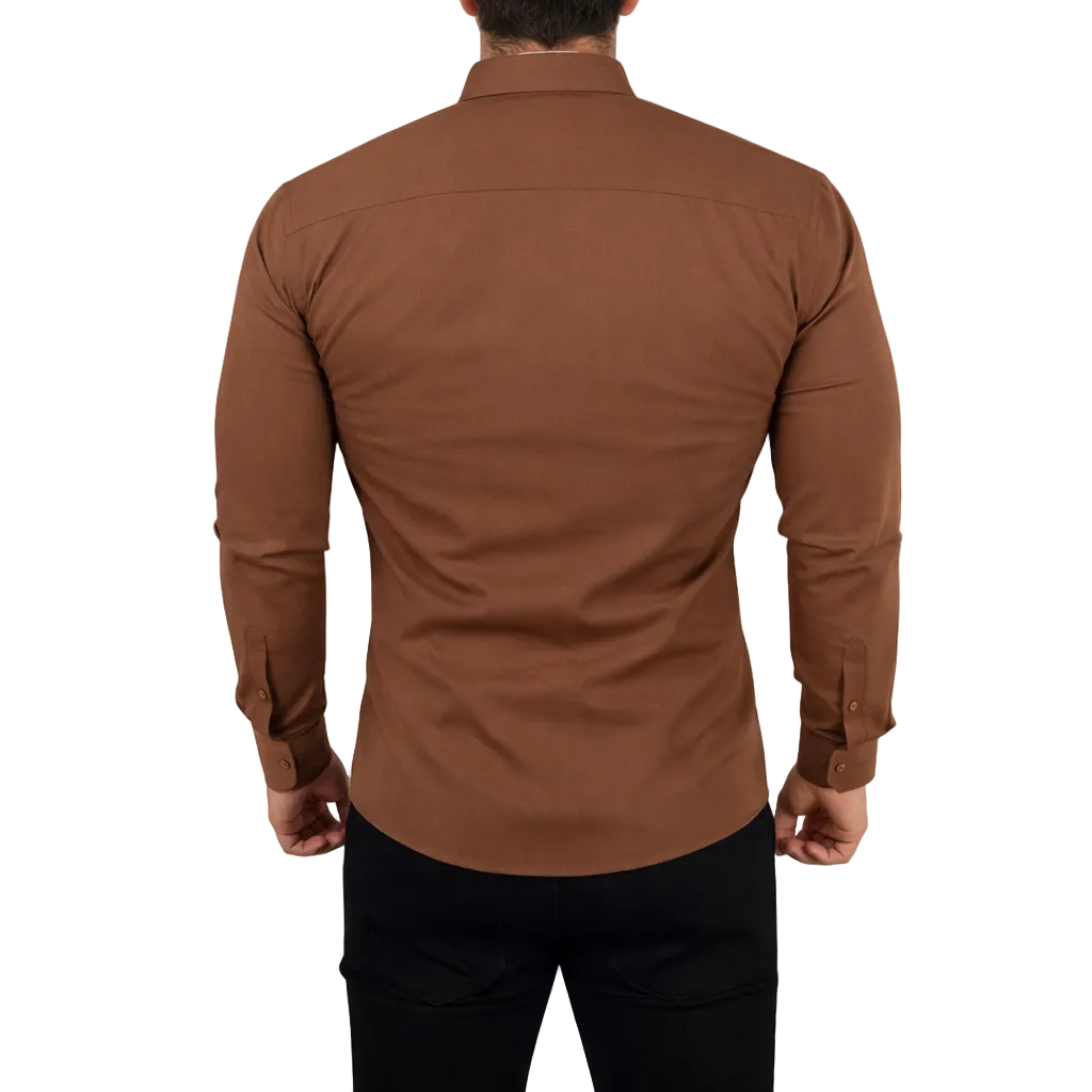 Camisa Cuello Mao Manga Larga Cafe