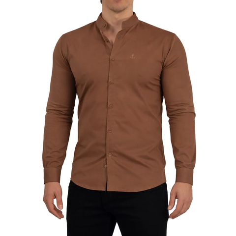 Camisa Cuello Mao Manga Larga Cafe