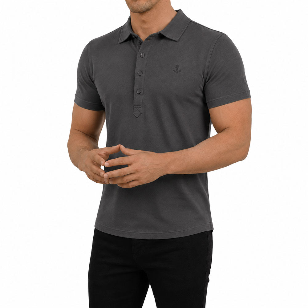 Sateen Luxe Polo Shirt Long Sleeve Light Gray