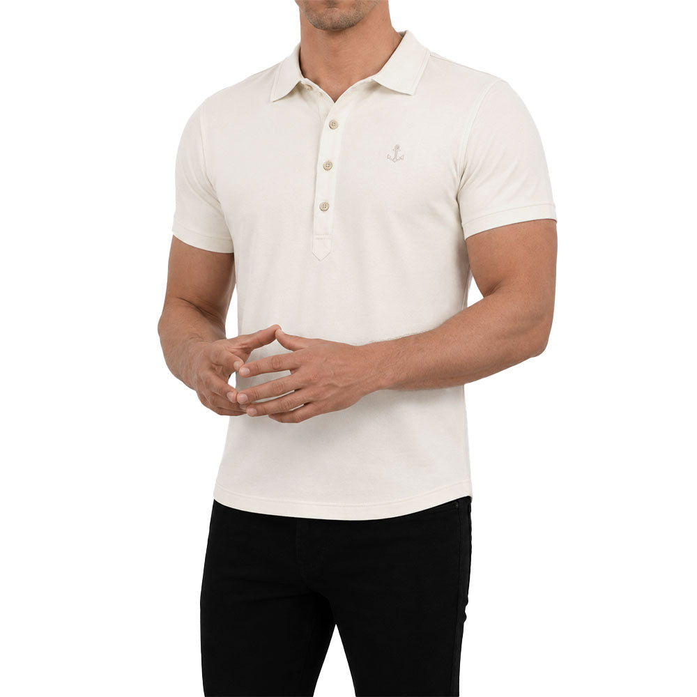 Sateen Luxe Polo Shirt Long Sleeve Light Gray