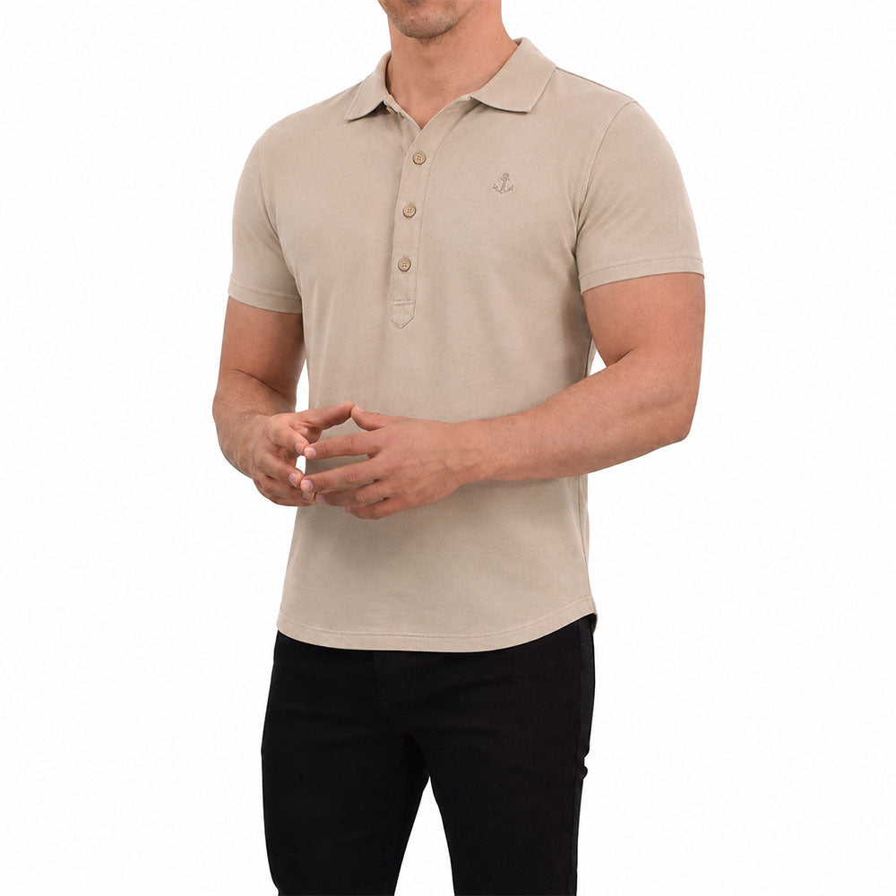 Sateen Luxe Polo Shirt Long Sleeve Light Gray