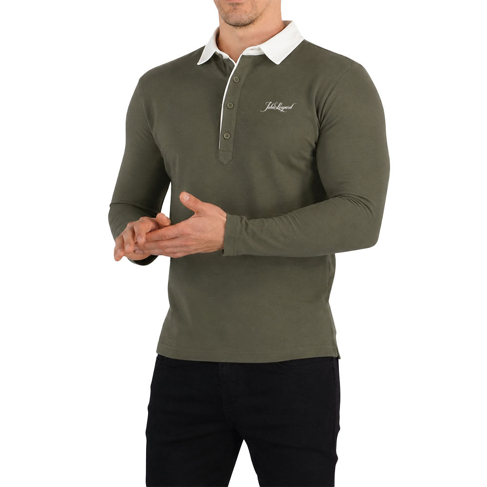 Sateen Luxe Polo Shirt Long Sleeve Light Gray