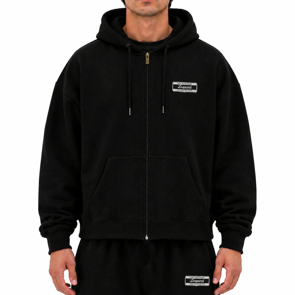 Fleece Zip Up High Performance Hoodie Black Boxy
