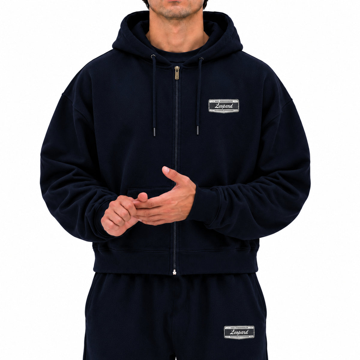 Fleece Zip Up High Performance Hoodie Navy Boxy