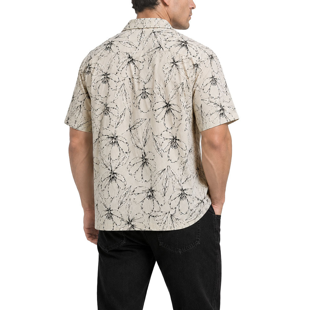 Camisa Resort Manga Corta Monochrome Hibiscus Off White